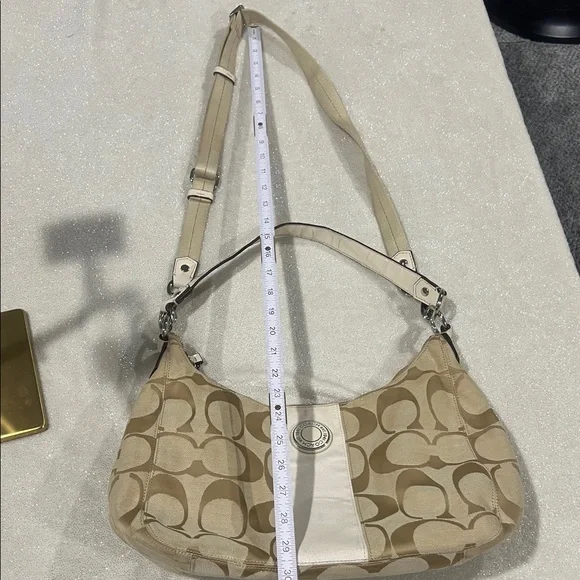 Coach Beige and White Signature Shoulder Bag - Picture 9 of 10